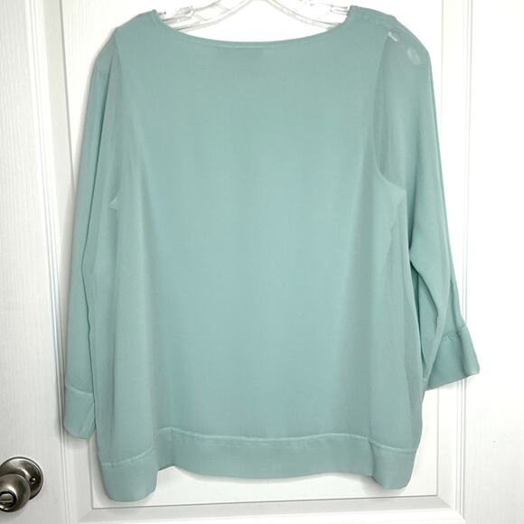 Chico's Easywear Wms S Mint Green Sheer Layered Blouse Romantic Softgirl Flowy - Picture 2 of 11